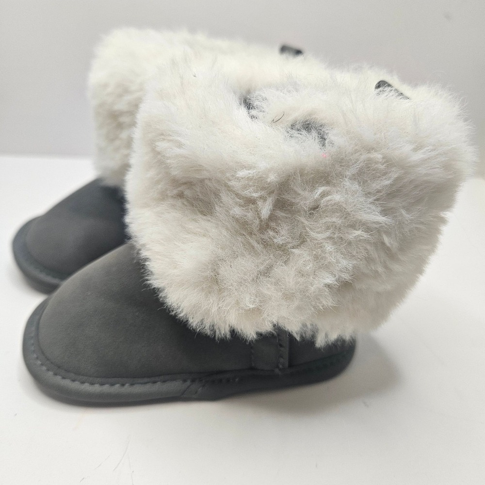 First Steps Baby Girls Gray Faux Fur‎ Trim Winter Boots